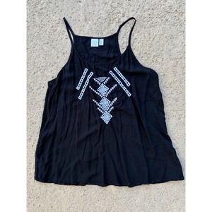 BP Black Embroidered Tank Top Sleeveless Boho Festival Casual Women's